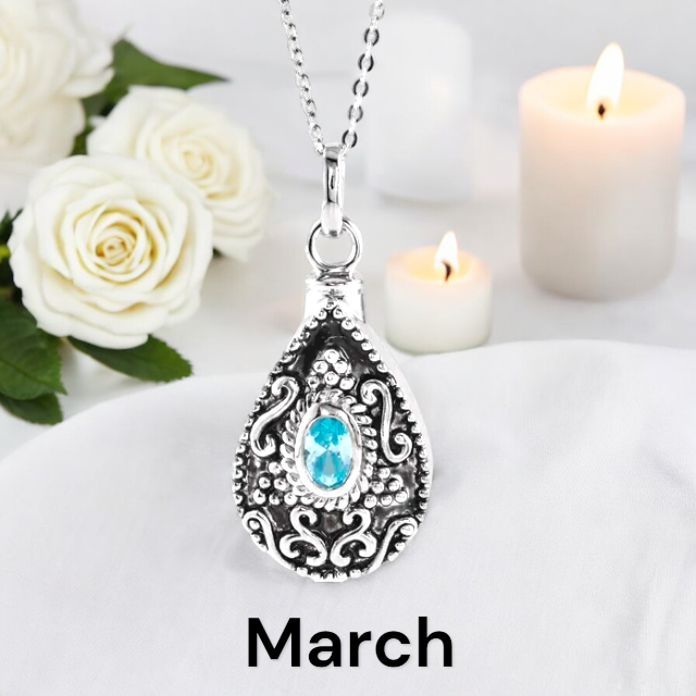 Birthstone Teardrop Cremation Ash Urn Necklace in Sterling Silver