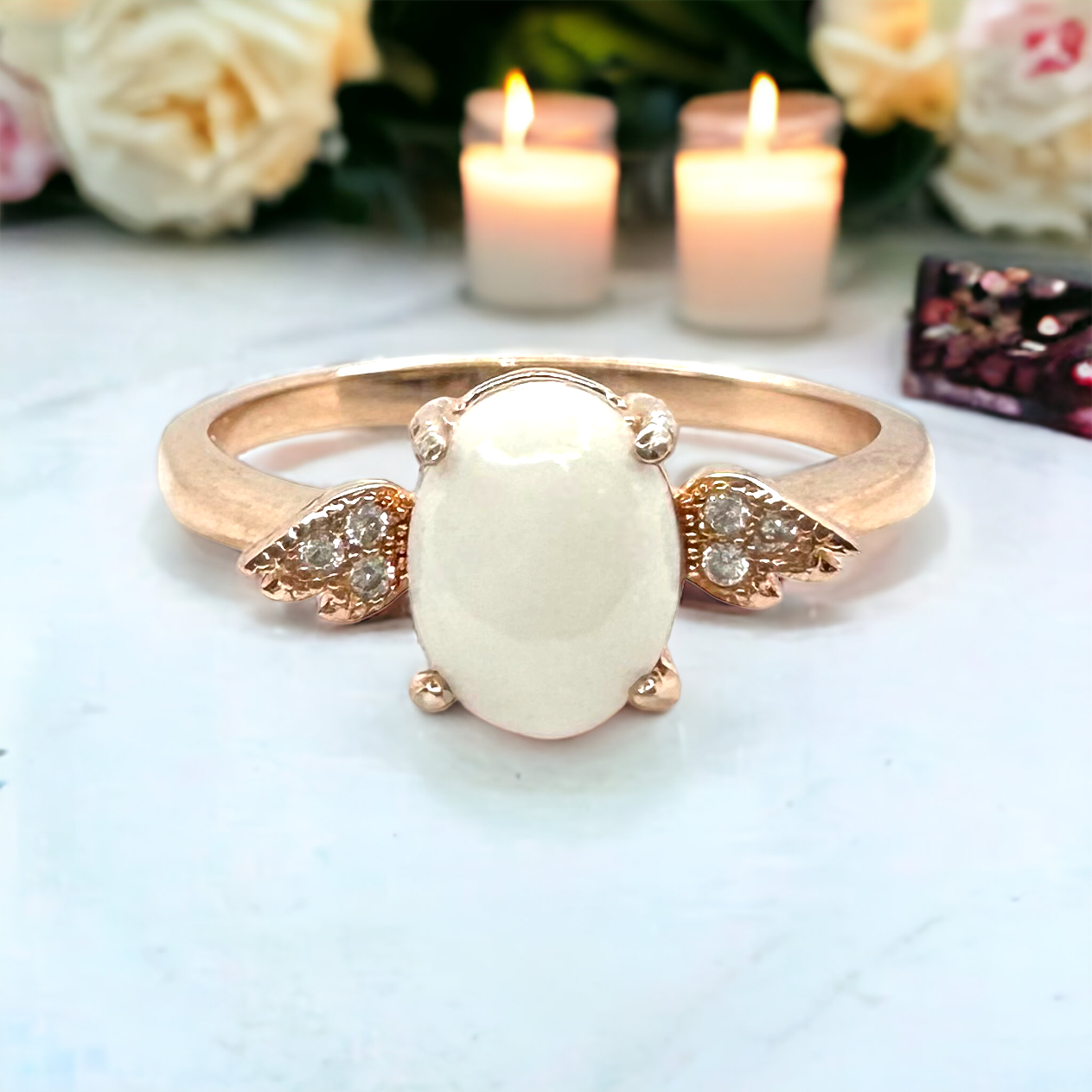 Angel's Touch: Angel Wing Cremation & Breastmilk Ring in Silver or Gold