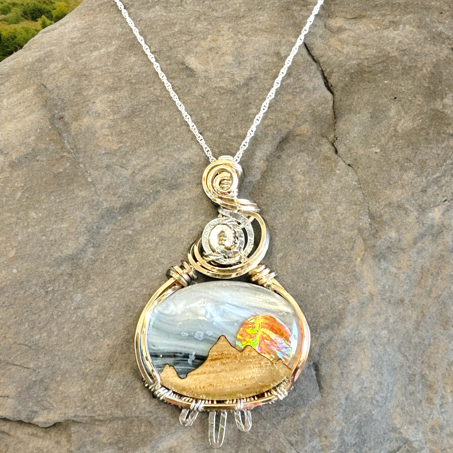 Southwestern Mountain Pendant Necklace in 14K Gold Filled & Sterling Silver