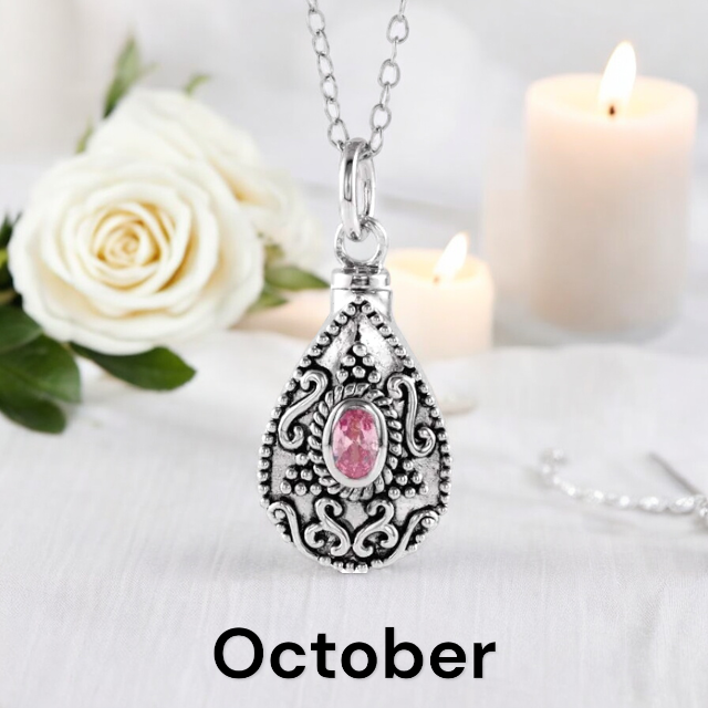 Birthstone Teardrop Cremation Ash Urn Necklace in Sterling Silver