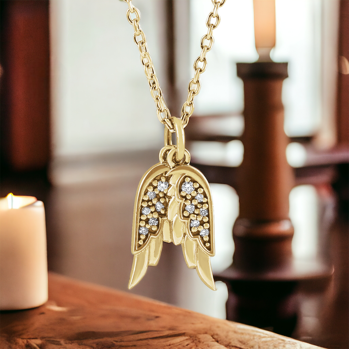 Guardian Angel Wings Diamond Necklace or Pendant in 14K Gold & Sterling Silver