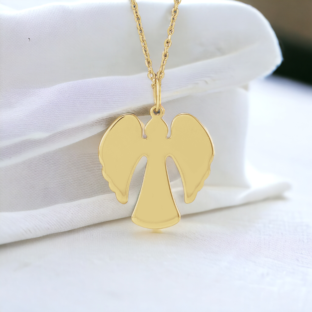 Front view of Guardian Angel Silhouette Necklace in 14k Gold