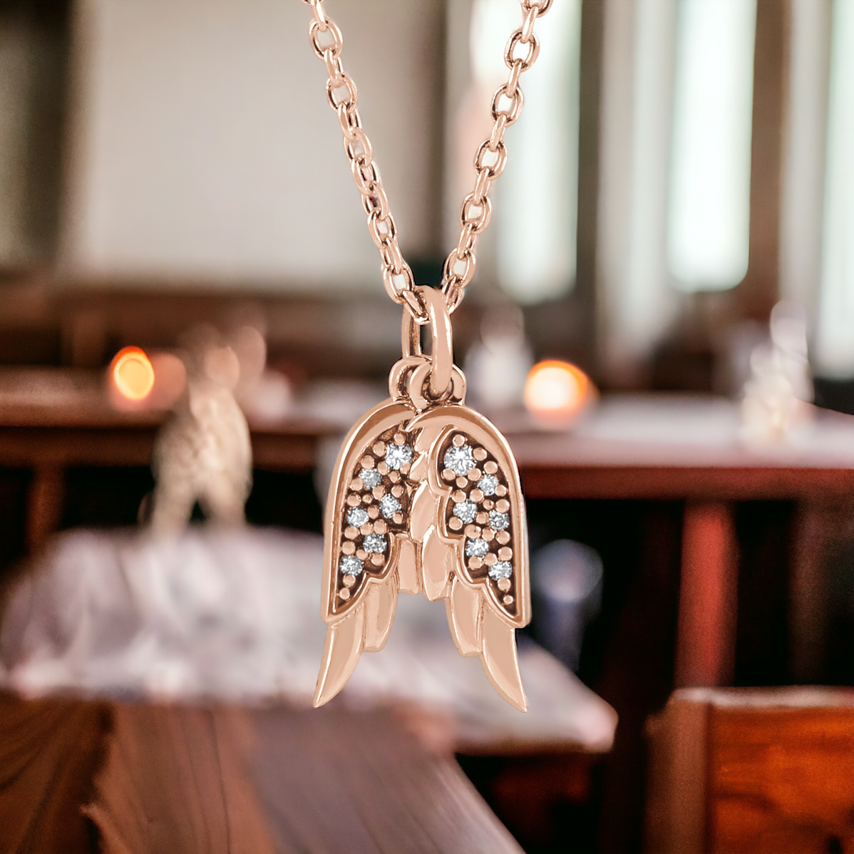 Guardian Angel Wings Diamond Necklace or Pendant in 14K Gold & Sterling Silver