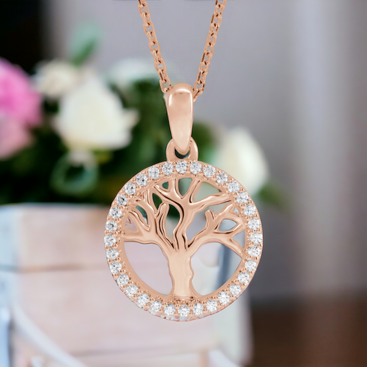 Front view of Everlasting Growth Natural Diamond Tree of Life Necklace in 14k Rose Gold