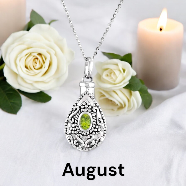 Birthstone Teardrop Cremation Ash Urn Necklace in Sterling Silver