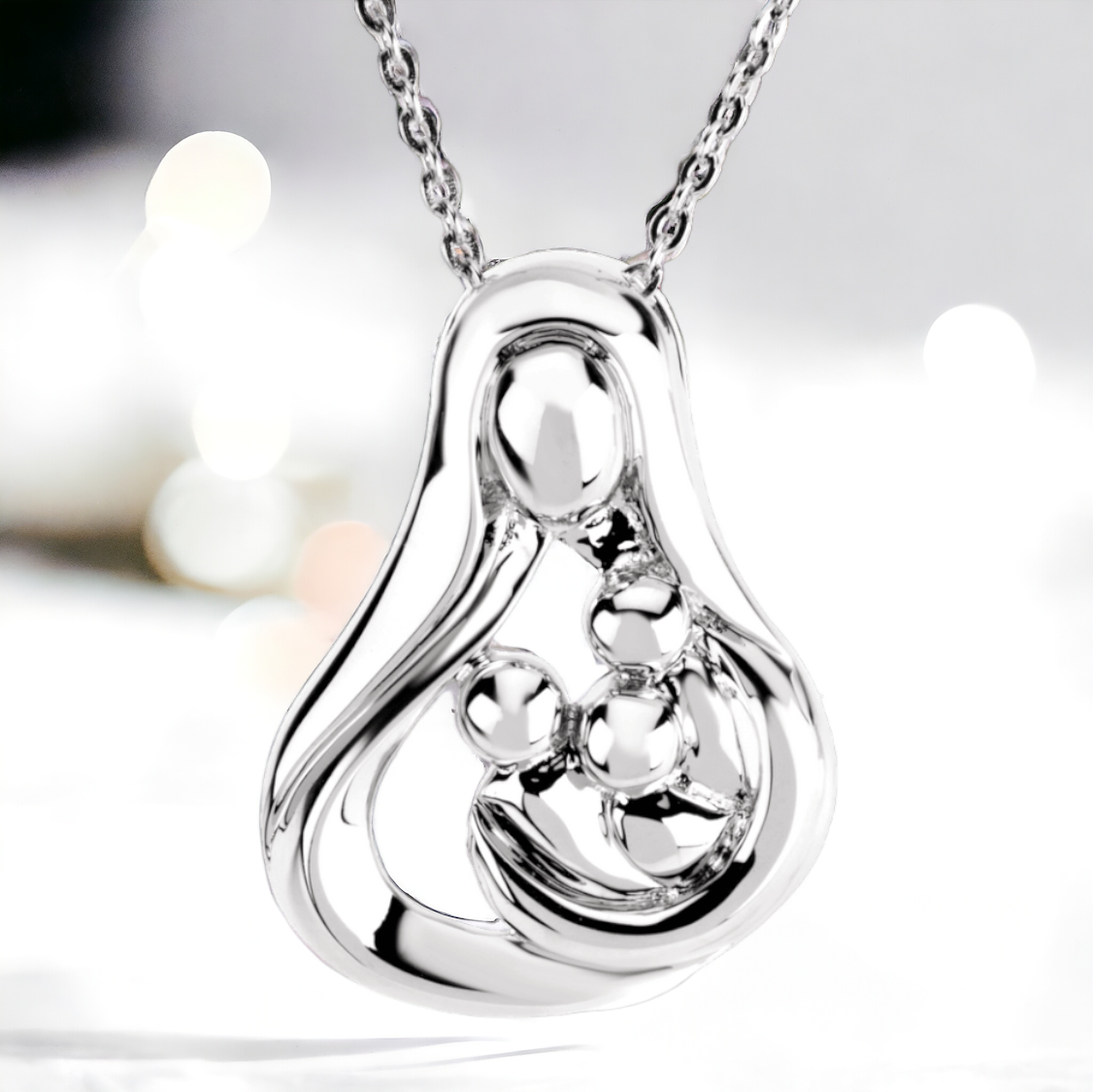 Mother's Love Embrace Necklace - Sterling Silver with 1-3 Children