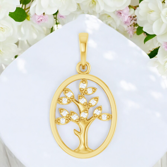 Front view of Guardian of Growth Diamond Tree of Life Pendant in 14k Gold