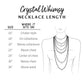 A chart showing where necklace lengths lay on chest. 16" is choker style, 18" on collarbone, 20" below collarbone, 22" above chest, 24" center of chest, 30" below chest, 36" above waist