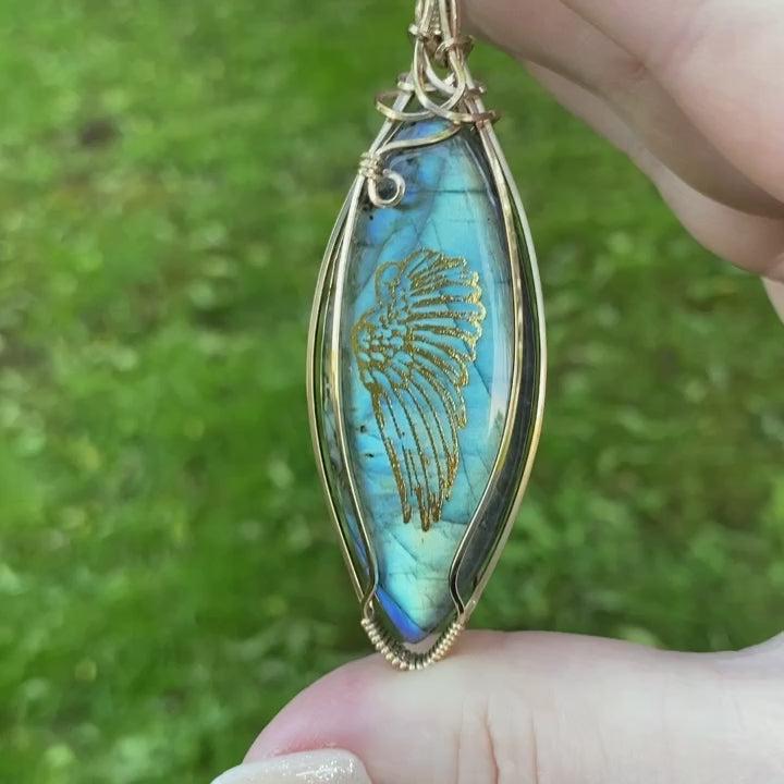 Video showcasing the beautiful front and back of the dad angel memorial necklace.