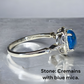 Radiant Love halo oval blue cremation ring in Sterling Silver, side view.