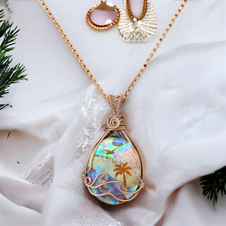 Paradise Shore: Abalone & Antiqued Copper Ocean-Themed Memorial Necklace